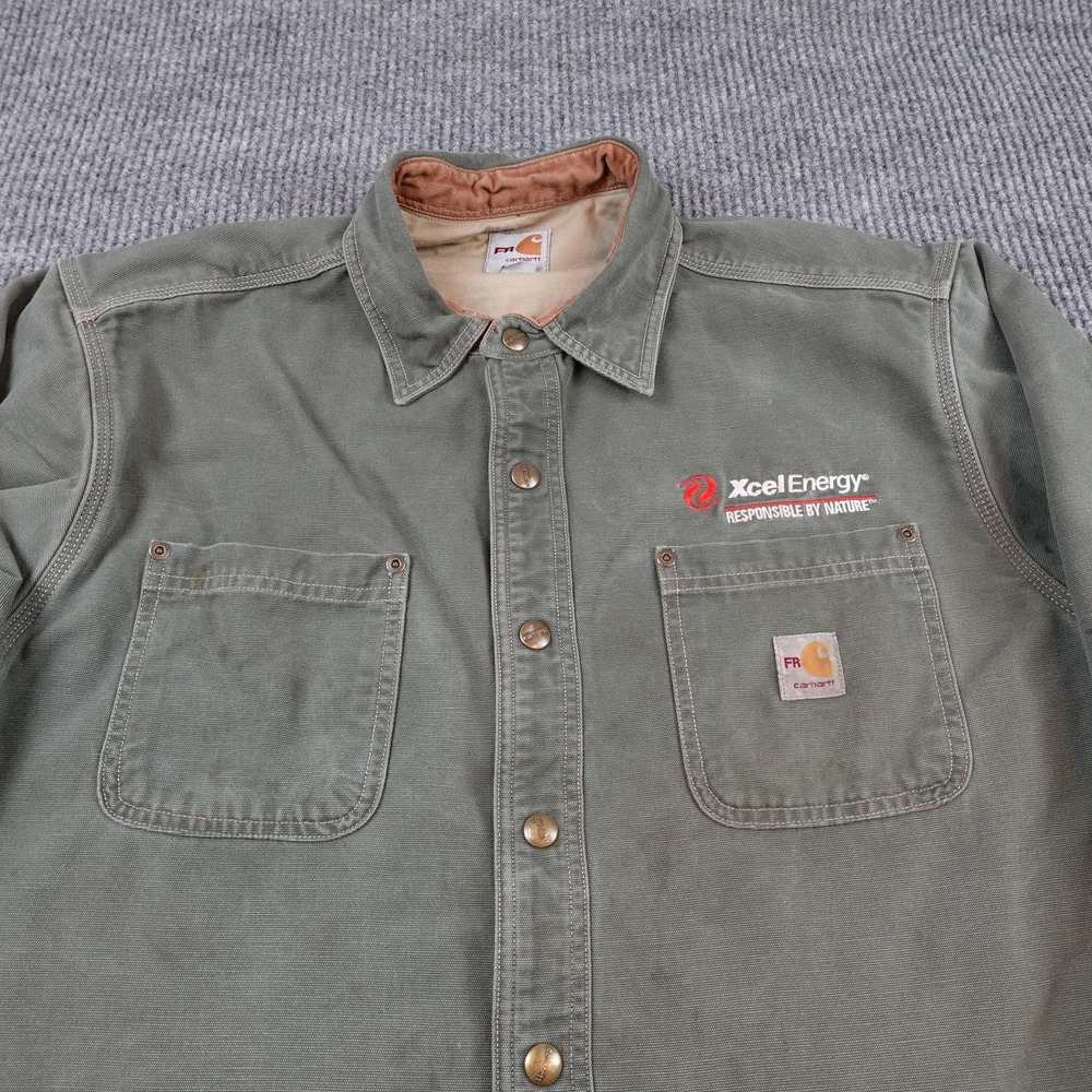 Carhartt Mens Large Green FR Canvas Workwear Jacket 100432-316 CAT 3 Shacket - Picture 2 of 9
